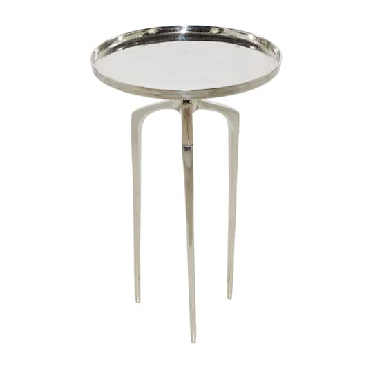 25" Contemporary Round Silver Aluminum Raised Edge Accent Table